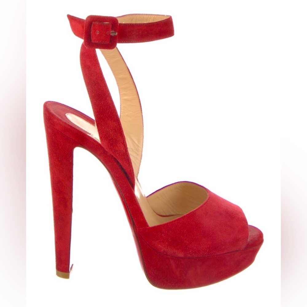 Christian Louboutin Selima Red Suede Slingback Heels Platform EUC